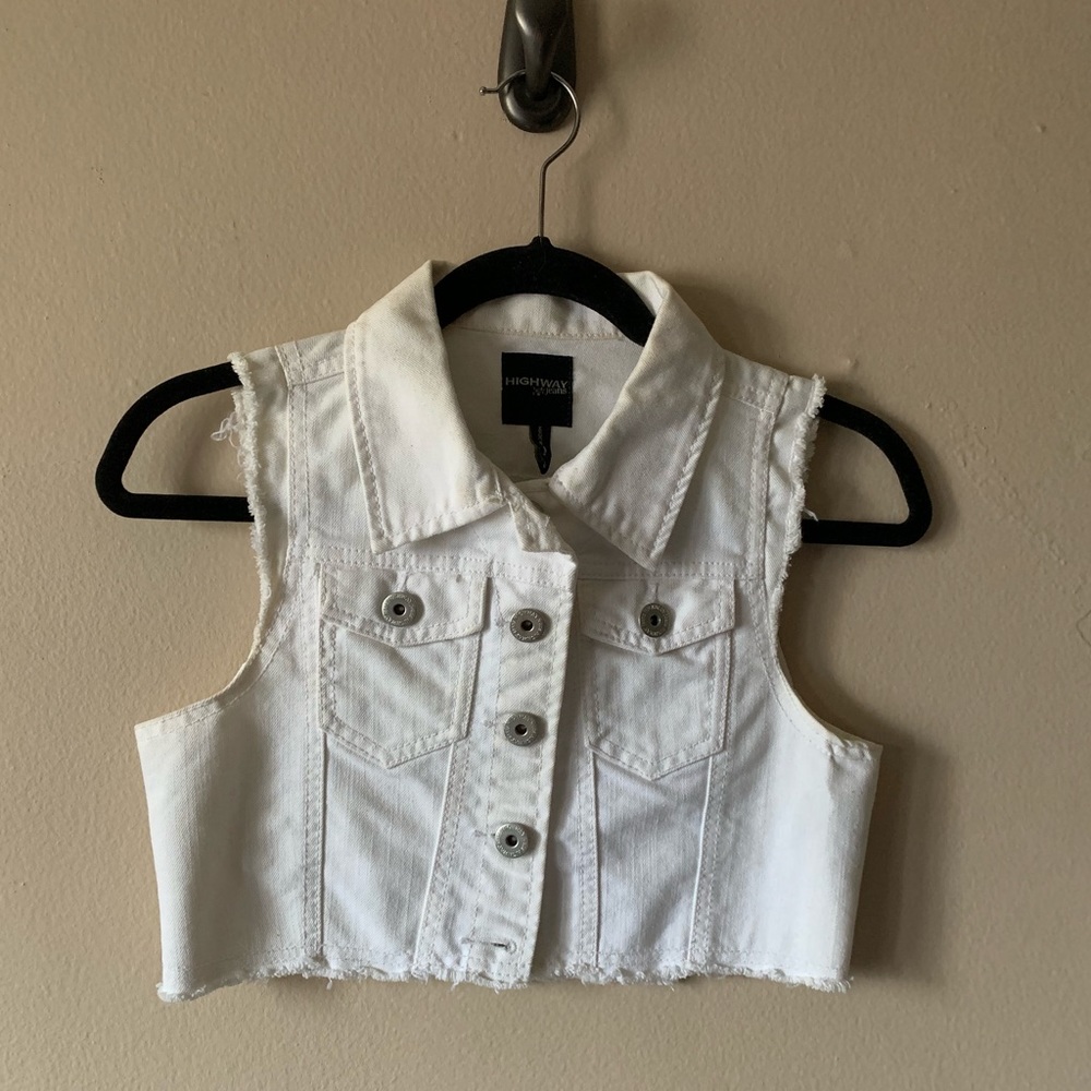 Crop White Denim Vest